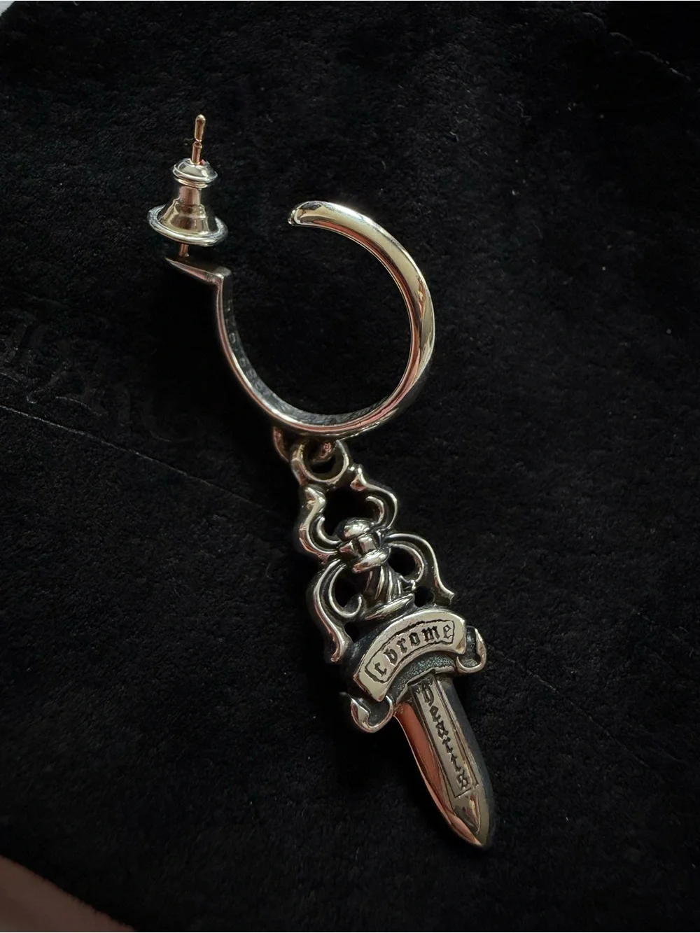 Chrome Hearts Silver #5 Dagger Hoop Earring